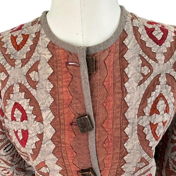 Vintage Territory Ahead Artsy Patterned Quilted Jacket Small S Boho Folk Cottage - Picture 4 of 8